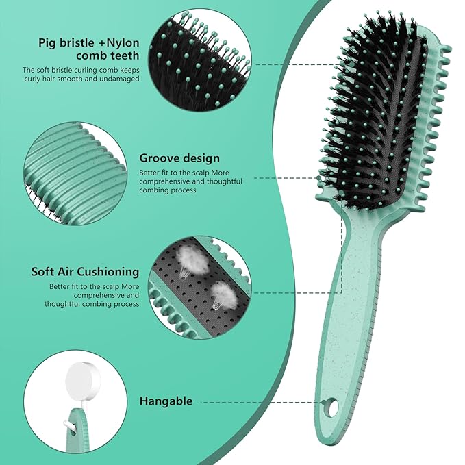 Curl Defining Brush, Curly Hair Brush, Slick Back Hair Brush, For Combing and Shaping Curls in All Hairstyles to Reduce Pulling (Green)-CubbioJoy
