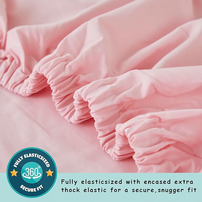 Brandream Farmhouse Crib Bedding Sets for Girls and Boys | 3 Piece Nursery Set Pink Ruffles | Baby Comforter, Fitted Crib Sheet, Crib Skirt Included,100% Cotton Percale-CubbioJoy