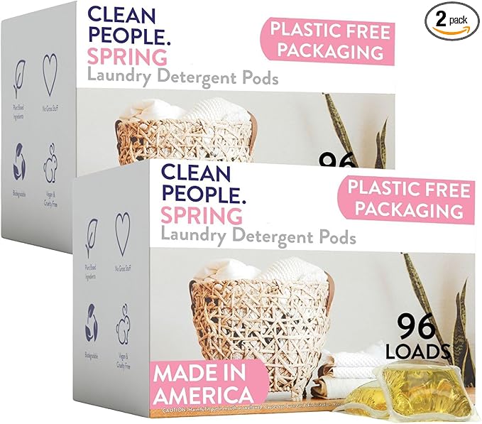 Clean People Laundry Detergent Pods - Recyclable Packaging, Hypoallergenic, Stain Fighting - Ultra Concentrated, Laundry Soap - Spring, 192 Pack-CubbioJoy