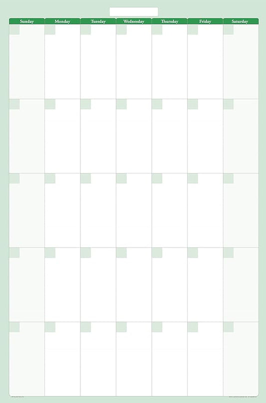 56" tall X 36" wide Vertical Earth Green 30-Day Dry Erasable Wall Calendar Planner -1-Month Large Calendar - Monthly Planner for Home, School, Classroom Organization. Complete with Free Marker and Eraser with Marker Holder-CubbioJoy
