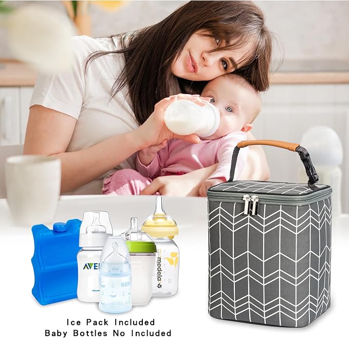 BreastMilk Cooler Bag with Ice Pack Fits 4 Baby Bottles Up to 9 Ounce, Large Baby Bottle Bag Fits for Nursing Mom Daycare-CubbioJoy