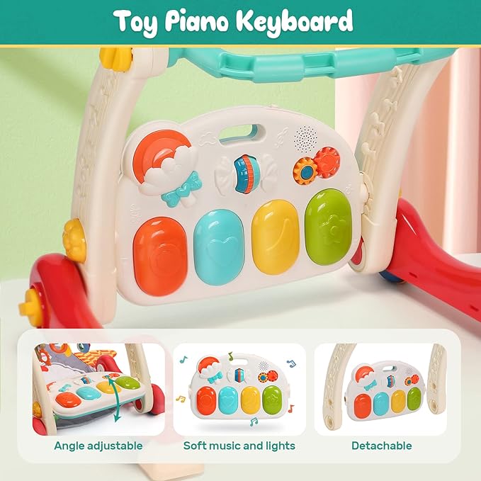 CUTE STONE Baby Gym Play Mat & Learning Walker, Activity Mat with Play Piano, Musical Activity Center with Lights, Baby Push Walkers & Tummy Time Mat for Infant Newborn Toddlers-CubbioJoy