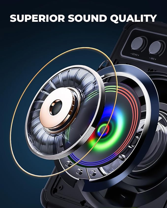 Karaoke Machine, Portable Bluetooth Karaoke Speaker with 2 Wireless Microphones, PA System for Adults Kids with LED Lights, Supports FM/AUX/USB/TF for Home Party-CubbioJoy