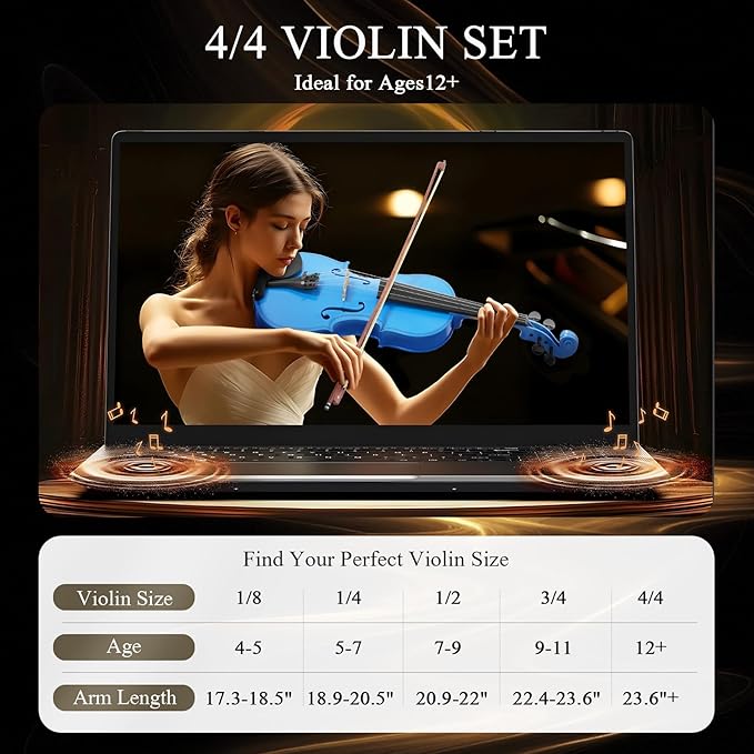 Beginner Violin 4/4, Full Size Violin for Adults, Teens, Student, Acoustic Fiddle Kit with Hard Case, Bow, Rosin, Bridge, Learners Age 12+ (Dark Blue)-CubbioJoy