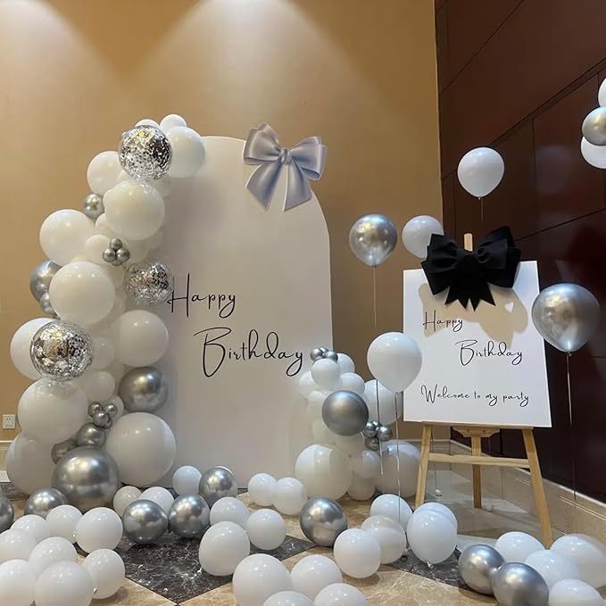 140pcs Metallic Silver Round Balloons Different Sizes 18 12 10 5 Inch Latex Balloons for Arch Decoration Party Balloon Kit for Graduation Birthday Party Wedding Balloon Baby Shower Decoration-CubbioJoy