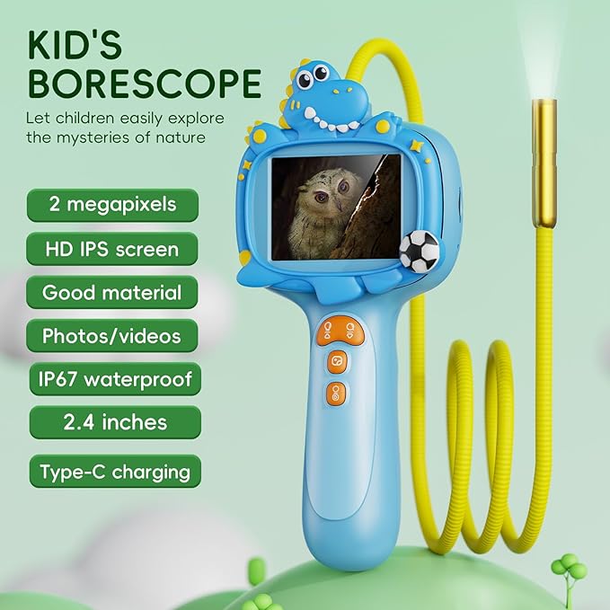 Borescope Camera Toy with Light for Kids - STEM Science Educational Toy for 4 5 6 7 8 9 10 Years Old Boys Girls Birthday Gift, Snake Scope Camera for Outdoor Camping Nature Exploration-CubbioJoy
