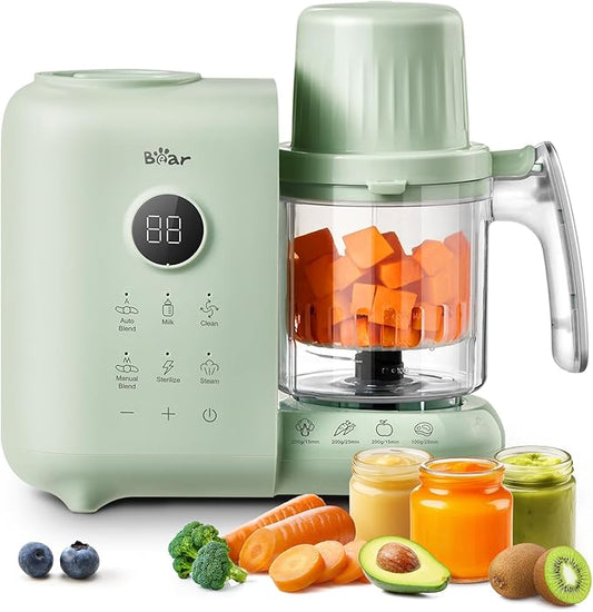 Bear Baby Food Maker with Two Layer Steam Baskets, Multifunction Baby Food Processor Steamer Puree Blender, Baby Food Mill with Bottle Warming Sterili-zing Auto Cleaning Function, BPA-Free-CubbioJoy