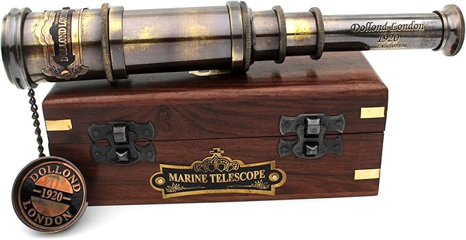 14 Inch Vintage Nautical Brass Telescope with Wood Box – Handheld Spyglass for Marine, Pirate, and Captain Use-CubbioJoy