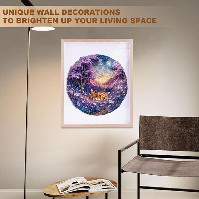 Jigfoxy Wooden Puzzles for Adults, Starry Night Fawn Wood Puzzles Adult, Unique Animal Shape Wooden Jigsaw Puzzles for Adults, Birthday Gifts for Puzzle Lovers, Family, Friend (S-8.5 * 8.5in-100pcs)-CubbioJoy