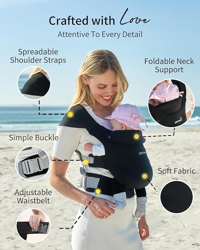 GROWNSY Baby Carrier Newborn to Toddler, Cozy Baby Wraps Carrier, Ergonomic Baby Carrier with Head Support, Black-CubbioJoy