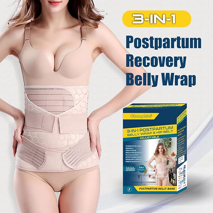 ChongErfei 3 in 1 Postpartum Support Recovery Belly Wrap Waist/Pelvis Belt Body Shaper Postnatal Shapewear,XL Beige-CubbioJoy