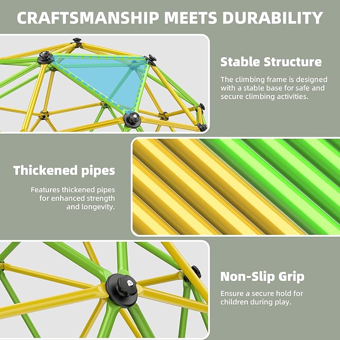 Climbing Dome, 10FT Jungle Gym with Swing for Kids 3 to 10 Outdoor Play Equipment, Supports 800lbs Toddler Play Set, Anti-Rust & Easy Assembly, Gift for Boys Girls (Yellow & Green)-CubbioJoy