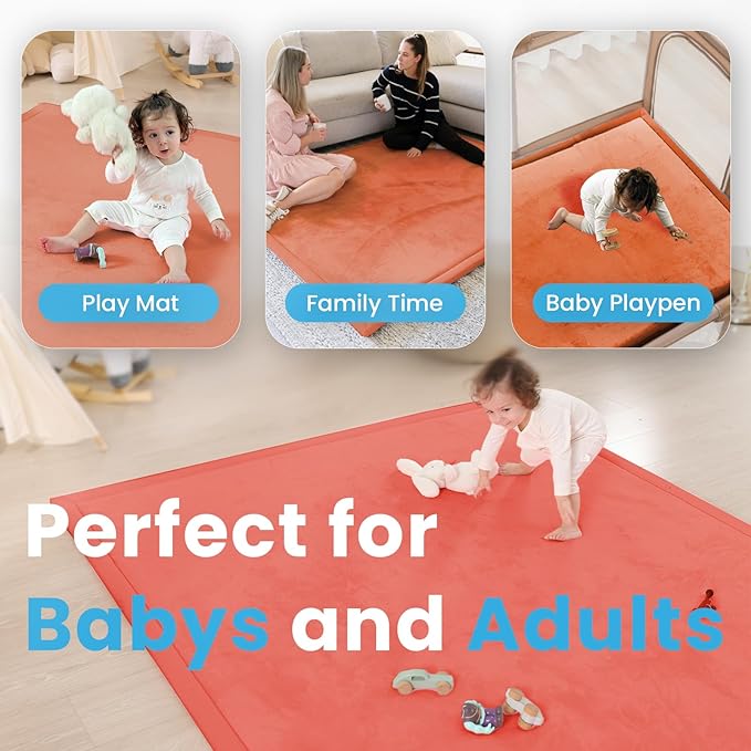 Baby Play Mat for Kids Room,Extra Thick Elasti-Foam Anti-Fall Cushion Mat for Babies,Toddlers,Infants,Water-Repellent&Non-Slip Bedroom Bedside Rugs(Brick)-CubbioJoy