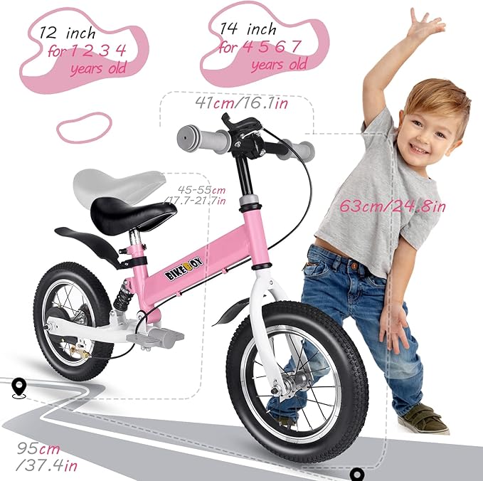 Balance Bike 2 in 1,The Dual Use of a Kids Balance Bike and Kids Bike,12 14 Inches for 2-6 Years Old,with Shock Absorbers, Fenders, Pedals, Auxiliary Wheels-CubbioJoy