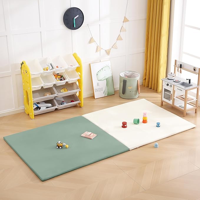 Baby Play Mat 48"x48" – Thick, Non-Slip Foam Mat for Babies and Toddlers. Foldable, Scrubbable, Odorless, and Soft, Ideal for Playpens, Crawling, and Indoor Playtime-Beige-CubbioJoy