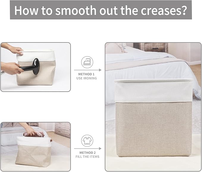 13x13 Cube Storage Bins, Collapsible Fabric Storage Box, 4 Pack Closet Baskets with Handles for Organizing, Shelf, Toys, Clothes, Home, Office, Nursery (Beige&White)-CubbioJoy