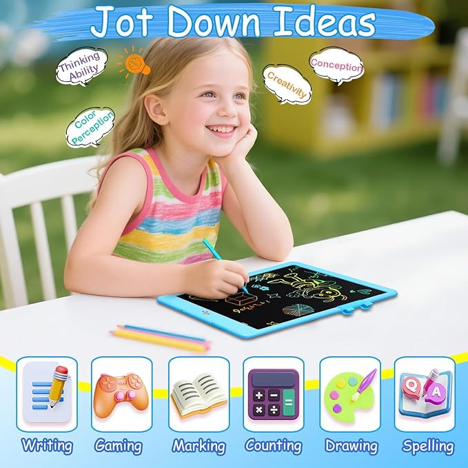 Decute Kids Toys LCD Writing Tablet with Stylus, 10 Inch Erasable Toddlers Doodle Board, Reusable Drawing Pad for Kids, Educational Christmas Birthday Gift for 3 4 5 6 7 8 Girls Boys Toddler Blue-CubbioJoy