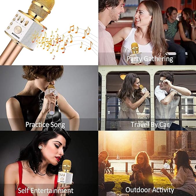BONAOK Wireless Bluetooth Karaoke Microphone,3-in-1 Portable Handheld Karaoke Mic Speaker Machine Home Party Birthday for All Smartphones (Q37 Gold)-CubbioJoy