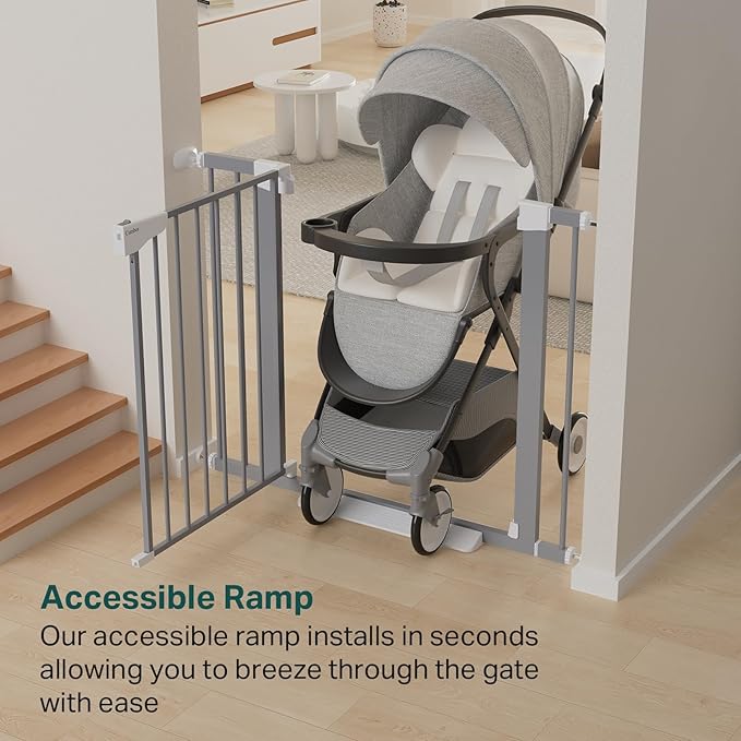Cumbor 29.7"-40.6" Baby Gate for Stairs, Mom's Choice Awards Winner-Dog Gates for Doorways, Pressure Mounted Auto-Close Pet Gates for Dogs Indoor, Safety Child Gate with Easy Walk Thru Door, Gray-CubbioJoy