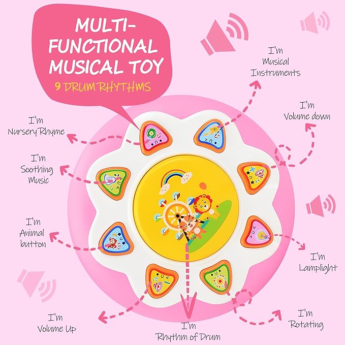 Baby Girl Toys 12 Months, Musical Rotating Light Up Infant Toys Tummy Time for Infant 12-18 Months, Crawling Learning Toys Birthday Gifts for Baby 1 2 3 Years Old-CubbioJoy