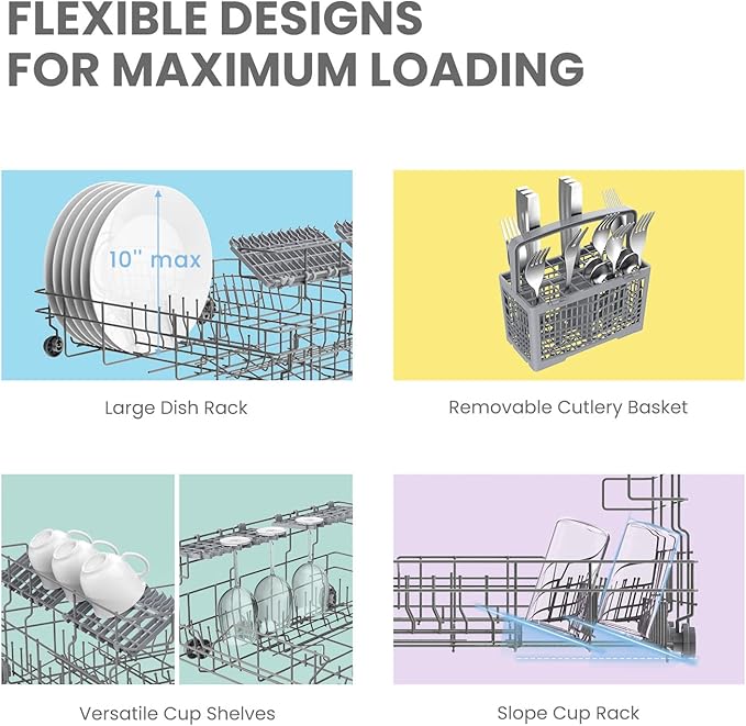 COMFEE’ Portable Mini Dishwasher, Energy Star, Countertop, 6 Place Settings, with 8 Washing Programs, Speed, Baby-Care, ECO& Glass, Dish Washer for Dorm, RV& Apartment, White-CubbioJoy