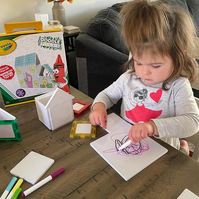 CreateOn Crayola Doodle Magnetic Tiles Building Set for Kids, Magnetic Kids’ Building Toys, STEM & Montessori Arts & Creativity Toys for Boys and Girls Ages 3+, 24-Piece Set-CubbioJoy