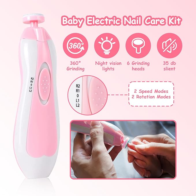 28 in 1 Baby Healthcare and Grooming Kit, Infant Baby Nursery Kit Electric Nail Trimmer Set with Gas Colic Passer Nasal Aspirator Nail Clipper Hair Brush Comb for Newborn Girls Boys (Pink)-CubbioJoy