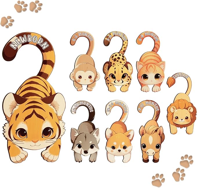 Baby Closet Dividers for Clothes - Set of 8 Unique Animals Design Baby Size Closet Divider Newborn to 24 Months, Babies Wardrobe Closet Organizer Nursery Decor Gender Neutral Kid Clothes Dividers-CubbioJoy