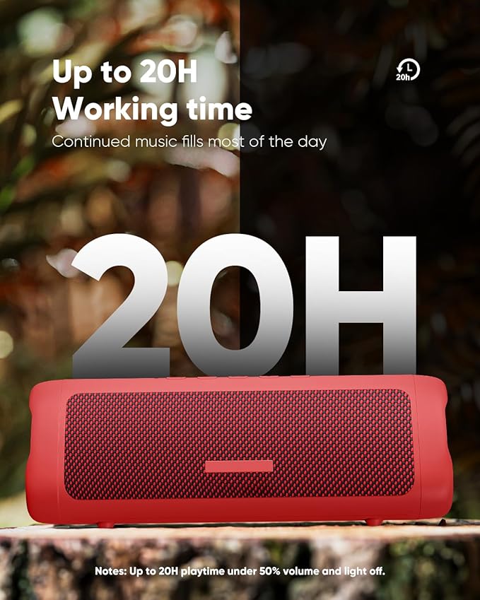 Bluetooth Speaker with HD Sound, Portable Wireless, IPX5 Waterproof, Up to 20H Playtime, TWS Pairing, BT5.3, for Home/Party/Outdoor/Beach, Stocking Stuffers, White Elephant Gifts for Adults (Red)-CubbioJoy