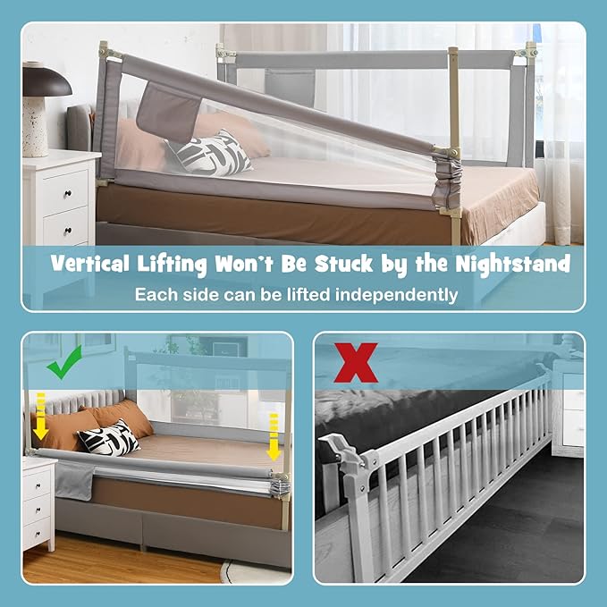 BABY JOY Bed Rail for Toddlers, 77'' Extra Long, Height Adjustable & Foldable Baby Bed Rail Guard w/Storage Pocket & Double Safety Child Lock for Kids Twin Double Full Size Queen King Mattress (Gray)-CubbioJoy