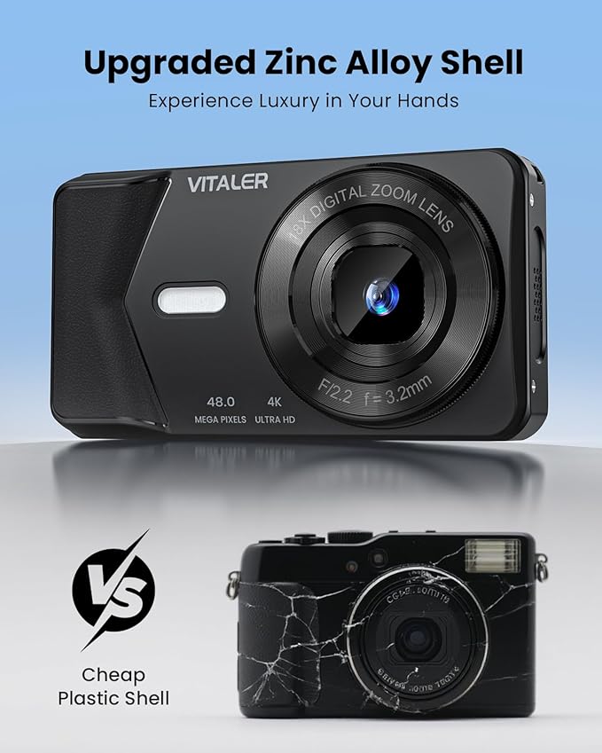 Digital Camera, Autofocus 48MP 4K Camera for Photography with 32GB Card, Portable Compact Point and Shoot Digital Camera for Teens Adult Beginner Kids with Metal Shell, 2000 mAh Battery-CubbioJoy