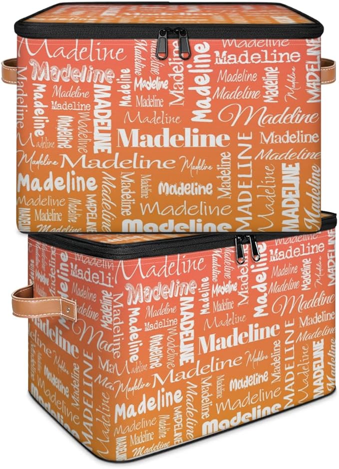 Custom Storage Basket with Name, Personalized Storage Bins with Zipper Lid, Foldable Fabric Storage Box Large capacity with Handle Orange-CubbioJoy