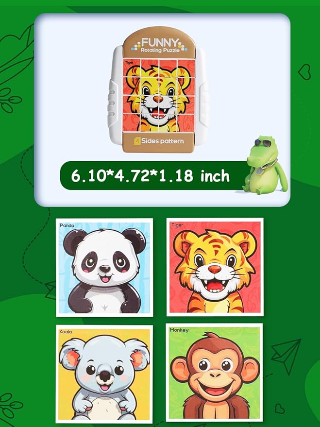 16-Piece Rotating Puzzles for Kids 4-6, Toddlers Puzzles 2-4, Road Trip, Airplane Activities Game, Travel Toys - Brain Teaser, Fine Motor Skills - Birthday Gifts Boys & Girls - Animals-CubbioJoy