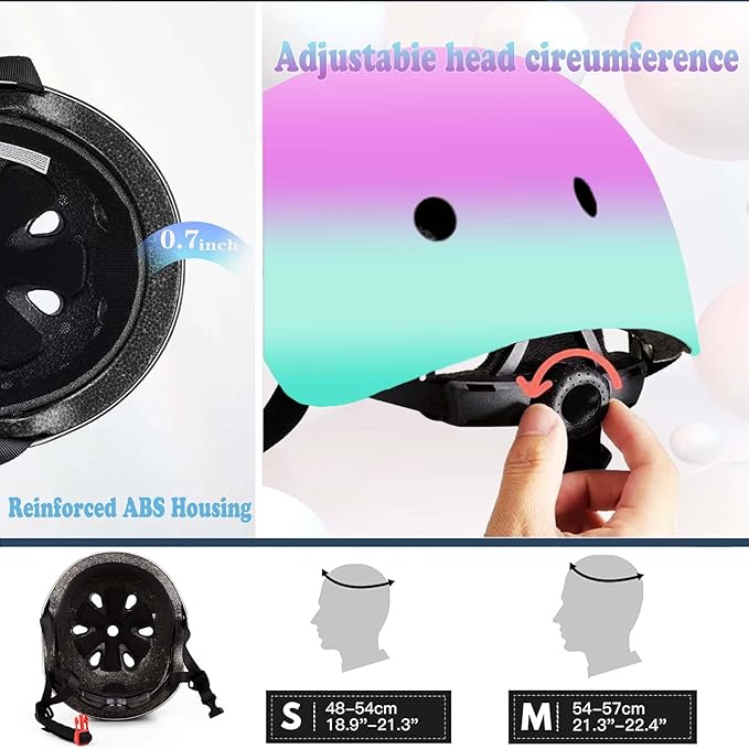 Kids Bike Helmet Set Adjustable for Children, Boys, Girls and Teenagers Aged 3-8 Years Includes Elbow, Knee, Wrist Guards Children's Helmet Protection Set for Bikes SkateboardsRollerskates-CubbioJoy