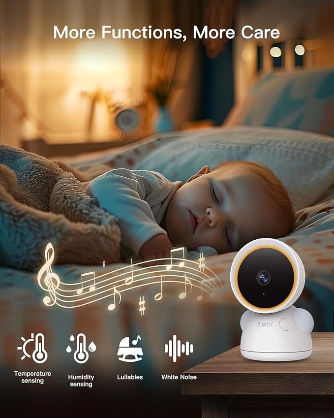 ARENTI Baby Monitor with 2 Cameras, 2K/3MP WiFi 6 Camera and Audio, 5-inch Wireless Screen, Smartphone App, Super Night Vision, Crying Detection, Auto Tracking, Temp&Humidity Sensor (D3 Set)-CubbioJoy
