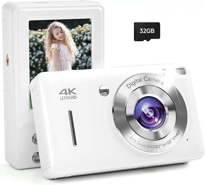 Digital Camera, 44MP FHD 1080P Camera for Kid with 16X Zoom Anti Shake, Compact Small Camera with 32GB SD Card, Digital Camera for Teens for Teens Girls Kids Adults(White)-CubbioJoy