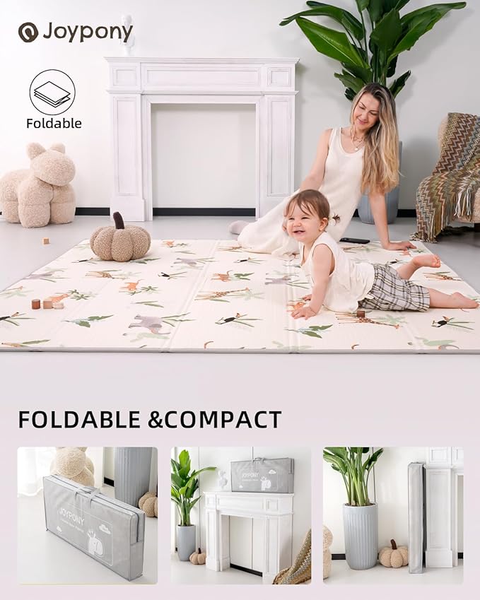 Baby Play Mat 71x79 Inch, 2 in 1 Fabric & XPE Dual-Sided Design Foldable Play Mats for Babies and Toddlers, Waterproof & Anti-Slip Baby Mat for Floor, Portable Baby Foam Crawling Mat with Travel Bag-CubbioJoy