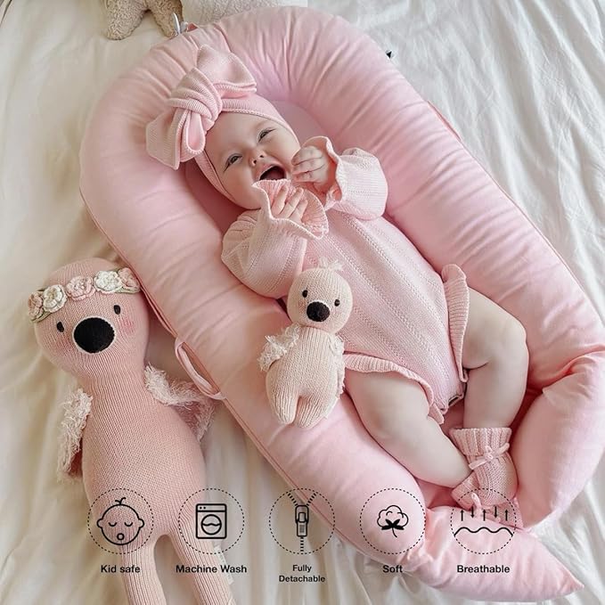 Infant Lounger, Baby Nest Cover for Baby Girls & Boys, Newborn Essentials for Baby 0-18+ Months, 100% Cotton Breathable (Mistyrose, Corduroy)-CubbioJoy