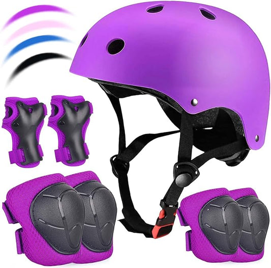 Kids Bike Helmet Set Adjustable for Children, Boys, Girls and Teenagers Aged 3-8 Years Includes Elbow, Knee, Wrist Guards Children's Helmet Protection Set for Bikes SkateboardsRollerskates-CubbioJoy