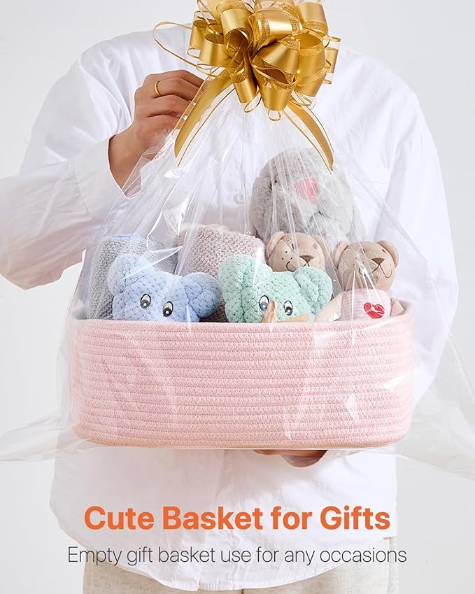 KALLAX Small Woven Basket, 13.5 x 9.5 x 5 Inches, Storage Basket for Organizing, Cute Small Rope Shelf Closet Cube Storage Bins Baskets for Shelves, Dog Toy Gift Baskets Empty, 3 Pack Light Pink-CubbioJoy