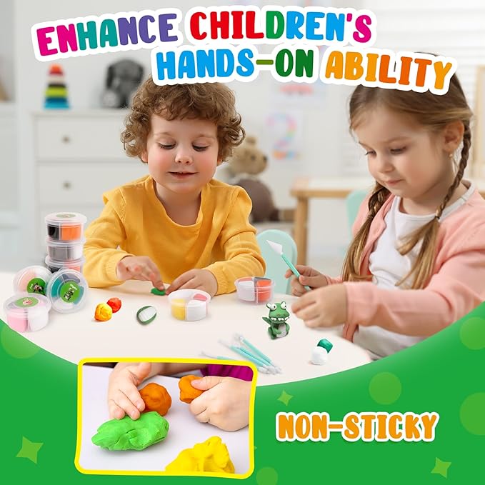 Air Dry Clay Kits for Kids, Arts and Crafts for Kids Ages 8-12, DIY 12 Animals Magic molding Clay Set with Sculpting Tools & Magnets, Modeling Toys for Boys & Girls Ages 4 5 6 7 8+ Years Old-CubbioJoy