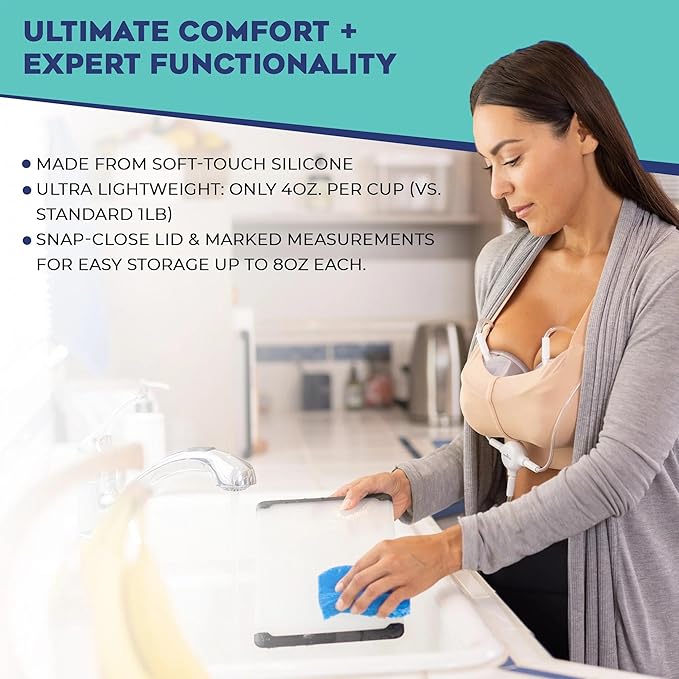 BabyBuddha Hands Free Milk Collection Cups for Breast Pump, 8 Fl Oz Each, Wearable Breastmilk Containers, Compatible with BabyBuddha Pump, Spill Resistant Design, Small Flange 22 to 24mm, 2 Pack-CubbioJoy