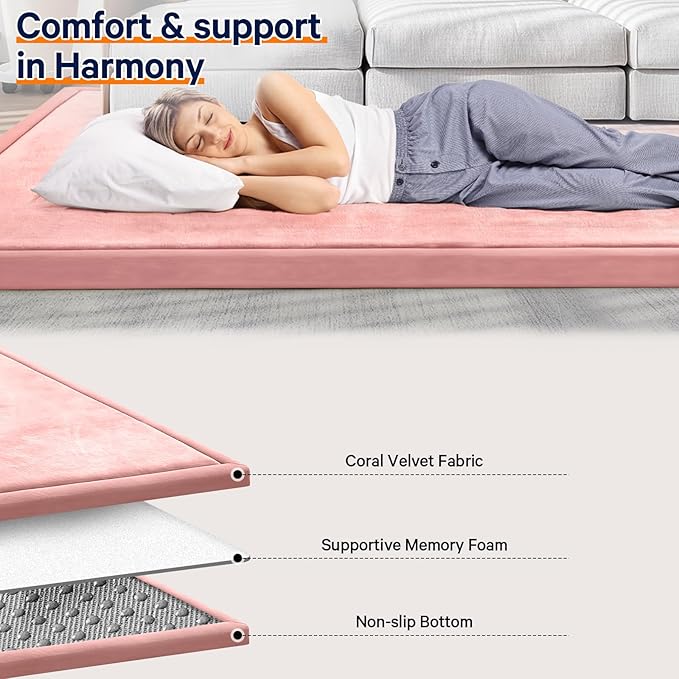 Baby Play Mat for Floor Tummy Time Nursery Rug Muscle Area Rug Playroom Tatami 50 * 50" Memory Foam 1.3" Thick Crawling Mat For Babies,Toddlers, Infants, Kids(Pink)-CubbioJoy