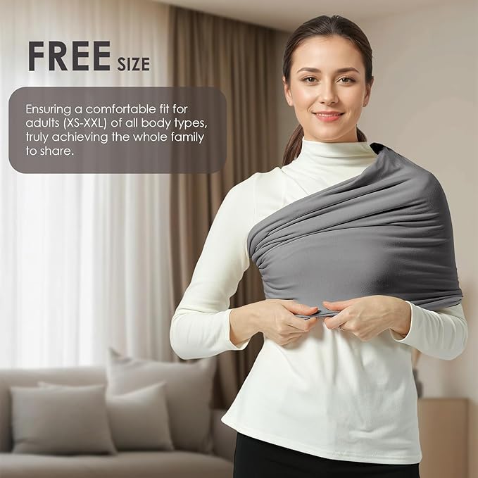 Baby Wrap Carrier, Lightweight Baby Wearing Wraps for Newborn and Infant, Soft Swaddle Holder Carrier, Cozy Baby Sling 7-35 lbs Grey-CubbioJoy