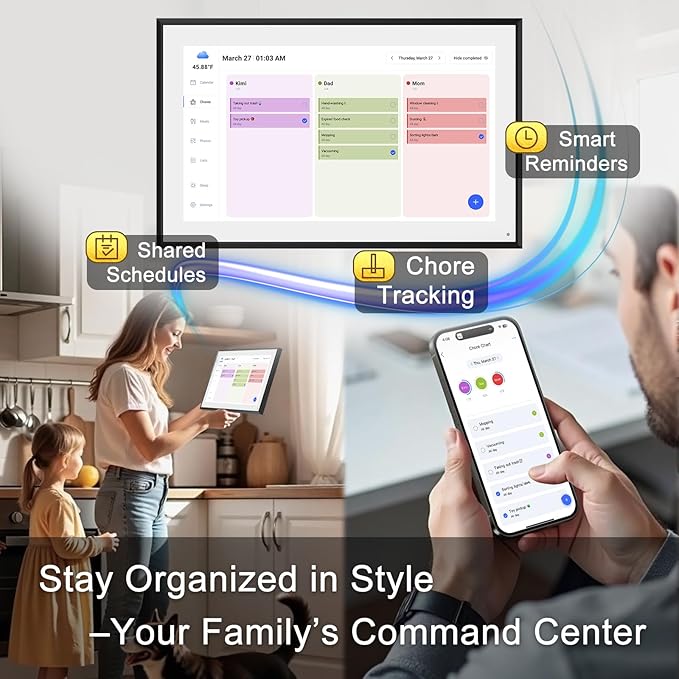10.1 Inch Smart Digital Calendar & Chore Chart Full HD Touchscreen Display WiFi Sync Electronic Planner for Family Schedules Includes Desk Stand Streamline Home Organization Gift for mother mom women-CubbioJoy