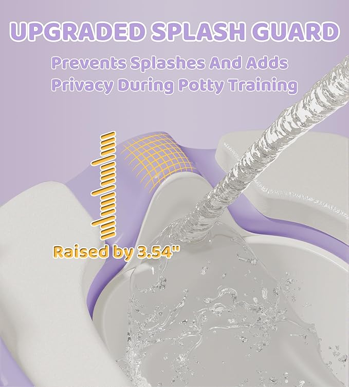 2-in-1 Toddler Potty Training Toilet Seat with Step Stool Ladder – Adjustable Height Potty Chair Urinal for Baby Boys Girls Age 1-3, Foldable Training Potty with Splash Guard & Anti-Slip Feet, Purple-CubbioJoy