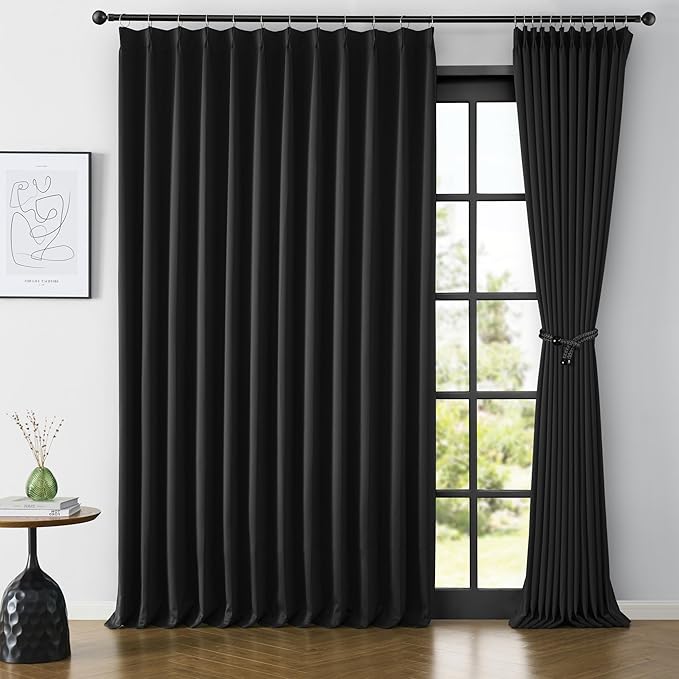 KEQIAOSUOCAI 80 Inch Wide Black Pinch Pleated Curtains 80 x 96, Thermal Insulated Noise Cancelling Living Room Office Drapes 96 Inches Long, Patio Sliding Glass Door Window Curtain 2 Panels-CubbioJoy