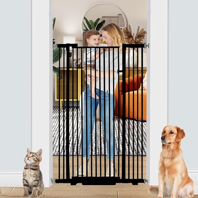 55.1 Inch Tall Baby Gate Auto Close Dog Gate Adjustable 29.92" - 43" Wide Pressure Mounted Walk Through Swing Pet Gate for Doorways (Black, 29.92" - 43")-CubbioJoy