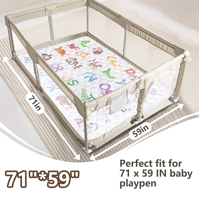Baby Play Mats for Floor, 71”x59” Upgraded Thickness & Larger Super Soft Playmat for Babies and Toddlers, Foldable Washable, Upgrade Anti-Slip Crawling Mat for Playpen(Animal Alphabets)-CubbioJoy