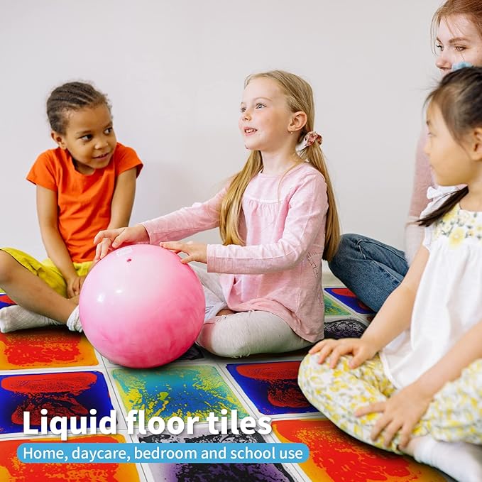 Art3d Baby Sensory Water Mats for Autistic Children (11.8"x11.8" Square, 4 Tiles, Blue-Red,Blue-Yellow,Orange-Red,Purple-Black)-CubbioJoy